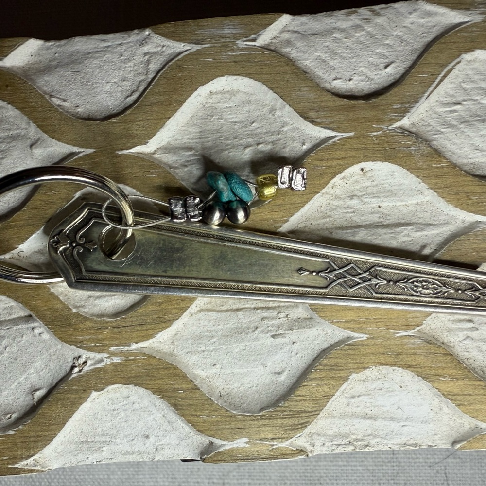 Silver Keychain with Turquoise and Gold Accents